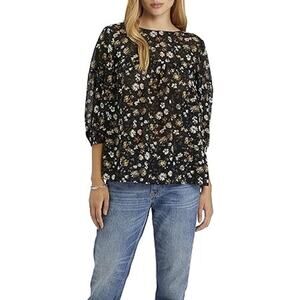 Sanctuary New Day Heritage Field Floral Top Peasant Blouse Black Size Medium